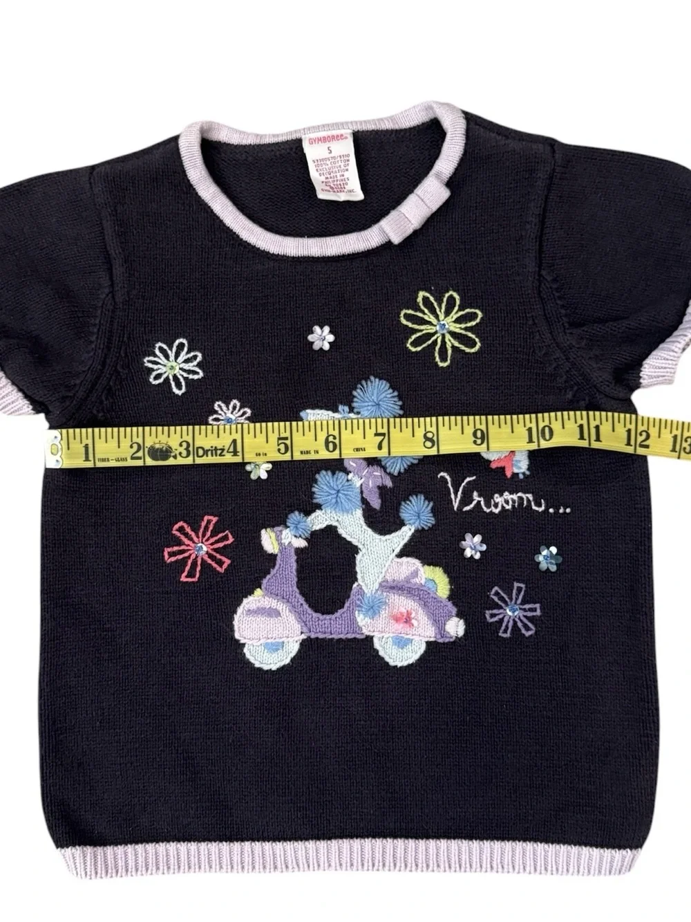 Vintage 2003 Gymboree Dog Scooter Embroidered Floral Cotton Knit Sweater 5 Y2K